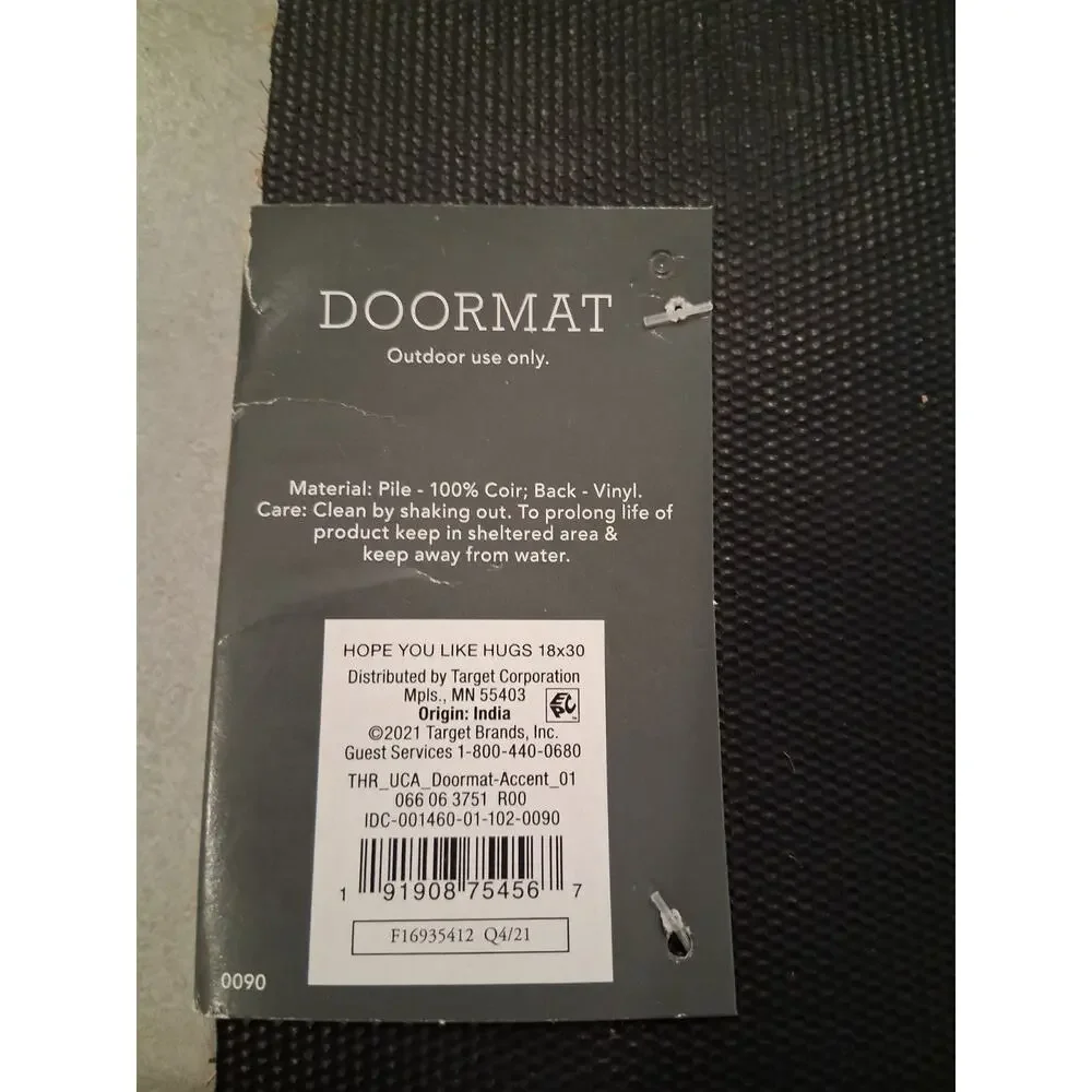 Threshold Target Hope You Like Hugs Coir Doormat 18x30 Natural Welcome Mat NWT